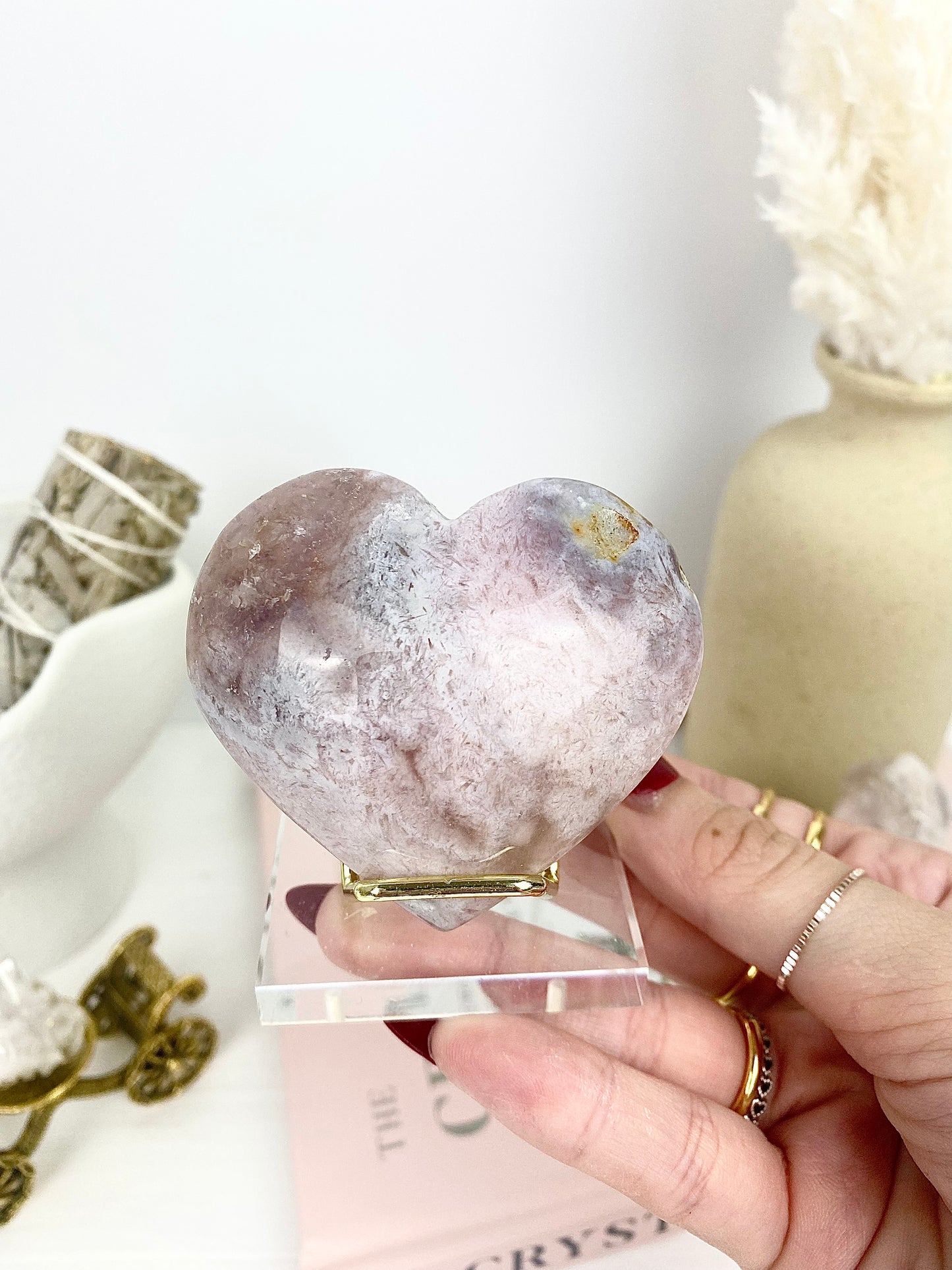 Pink Amethyst Heart on Stand — 1.