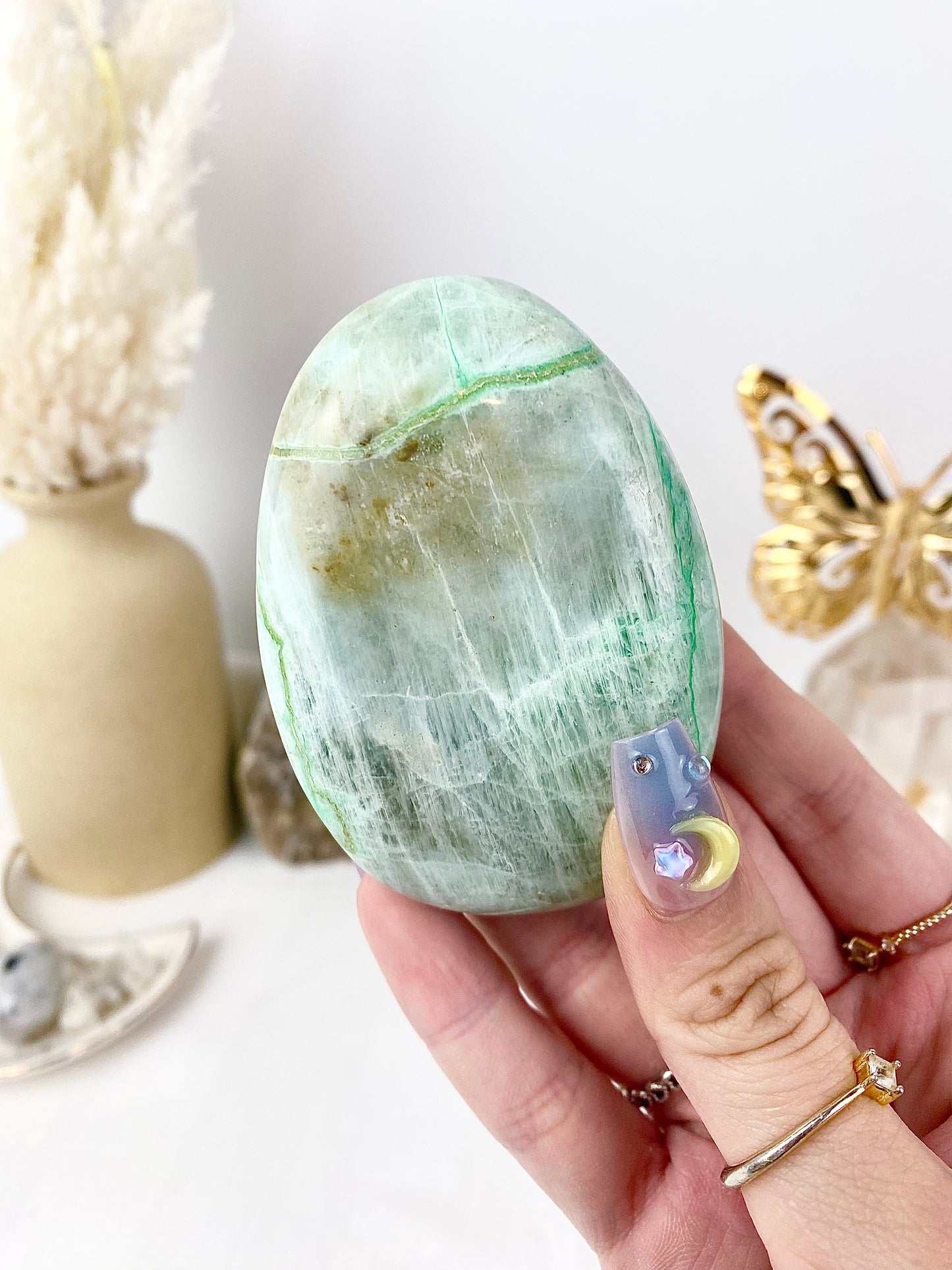 Green Moonstone Large Palm Stone