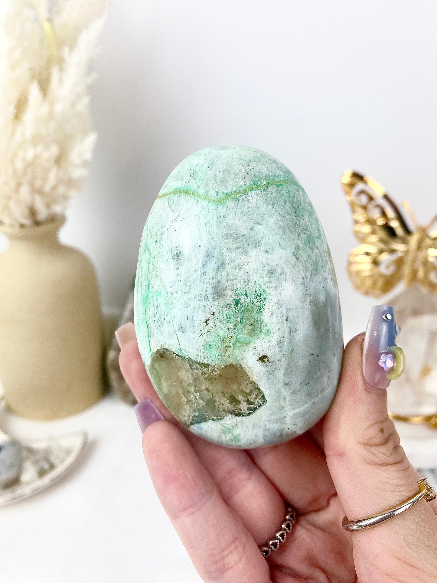 Green Moonstone Large Palm Stone