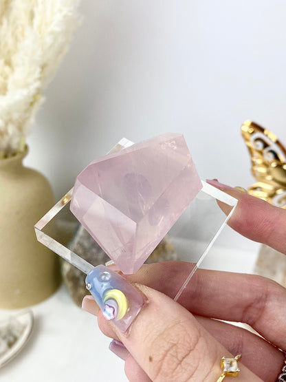 ♡ GEMMY ♡ A-Grade Rose Quartz Freeforms on Acrylic Stand