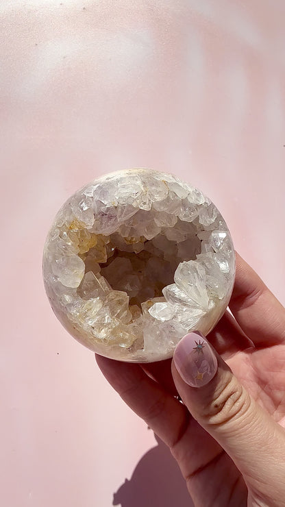 Pink Amethyst Druzy Sphere with Pyrite *comes with stand*