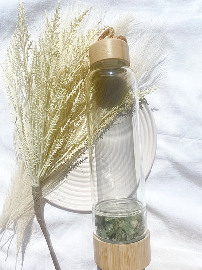 Prehnite Chip Glass Bottle with Bamboo